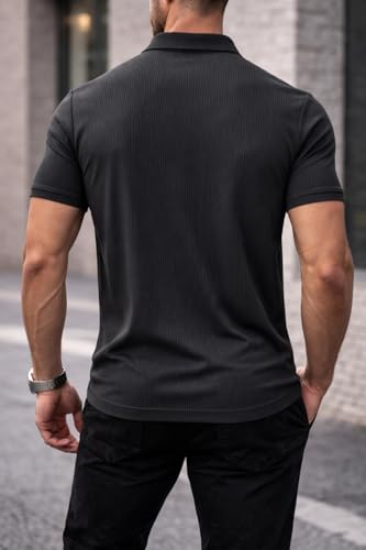 Image of Mack Jonney Men Ribbed Polo T-Shirt | Regular Fit | Half Sleeve | Zip Collar Casual T-Shirt-MJ-94