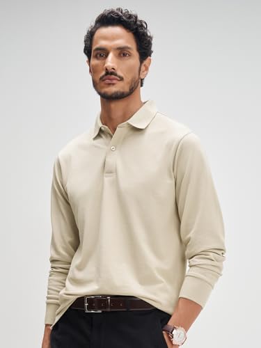 Image of XYXX Men's Solid Cotton Polo T-Shirt | Polo Neck Tshirts | Full Sleeves | Solid-Regular Fit