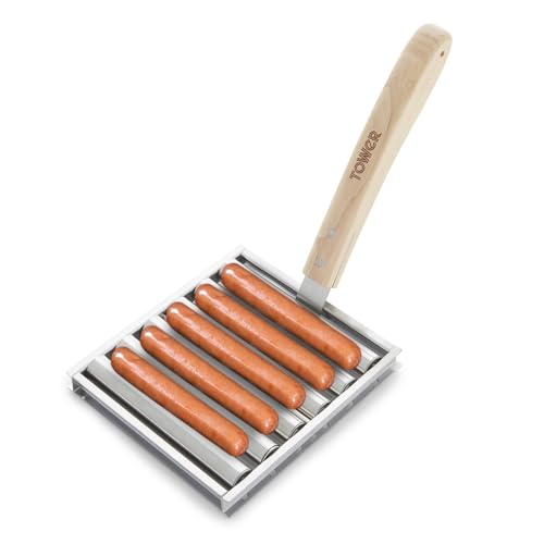 Tower BBQ Hot Dog Roller mit Holz Stay Cool Griff Robuste Konstruktion Edelstahl 1