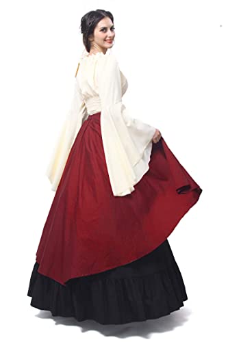 Fiamll Renaissance Kleid Damen Mittelalter Kleidung Damen Kostüme Fasching Kleid Set Rot XXL(Top und Rock)