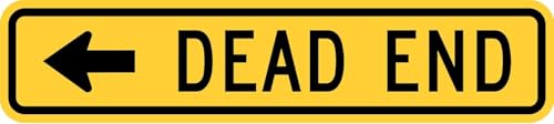 Dead End Street Sign, Yellow Metal Warning Sign with Arrow, Left Direction 4 x 16 Inches