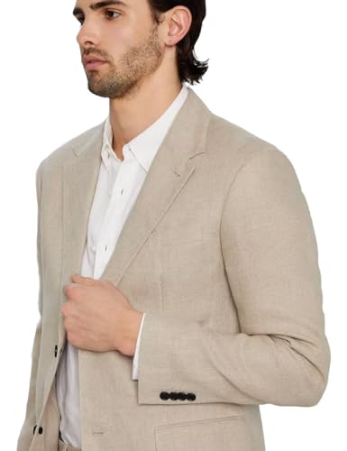 Wangyue Men's Linen Suit Slim Fit 2 Piece Suit Casual Lightweight Summer Beach Wedding Linen Blazer Pants Set3