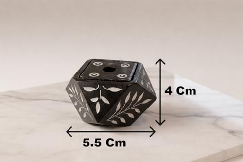Image of Soapstone (Marble) Incense Stick Holder Agarbatti Stand Candle Holder Dhoop Stick Burner | for Pooja Puja at Mandir, Temple, Home, Office, Decorative Showpiece Black | Floral Carved