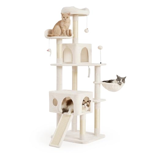 AIFY キャットタワー 大型猫用 多頭飼い 省スペース スリム 据え置き 安定強化構造 抗菌 消臭 ハンモック付き 隠れ家付き 爪とぎ 見晴らし台 おもちゃ付き 運動不足解消 高さ170cm