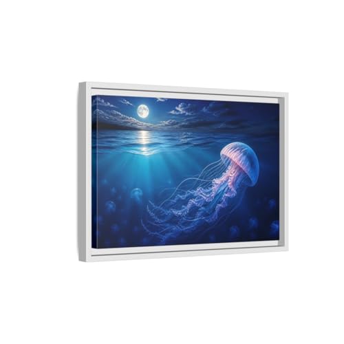 Tableau méduse bleue pour salon moderne au-dessus de la console