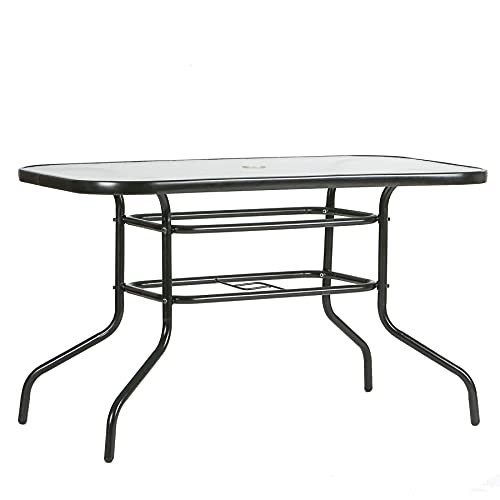 Harbour Housewares Glass Top Garden Table - 120 x 70cm - Black Metal Frame Outdoor Furniture Garden Patio Furniture Modern Square Dining Table Bistro Tables for Outdoor Dining