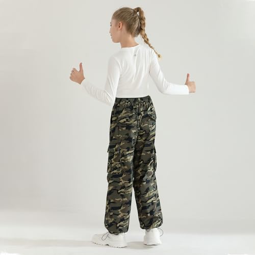 Girls Cargo Jogger Pants Parachute Pants with Elastic Waist and Pockets Cargo Trousers for Teens Girls 7-14 Years — view 5
