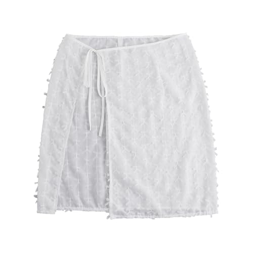 Women Korean Layering Half Skirt Hip Scarf Vintage Elegant Bowknot Hip Covering Lace Up Bandage Apron Wrap Skirt White