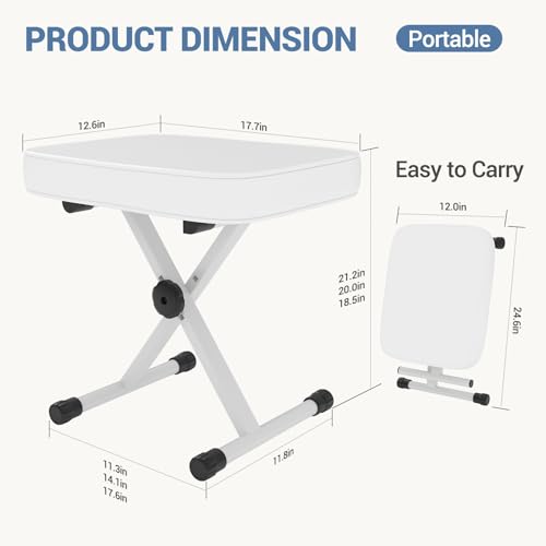 image for DUMOS Adjustable Piano Bench - 3-Level Height X-Style Portable Folding