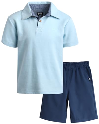 Image of DKNY Toddler Boys Short Sets - 2 Piece Boys Short Sleeve Polo Shirt and Lightweight Boy Shorts for Toddler and Little Boy
