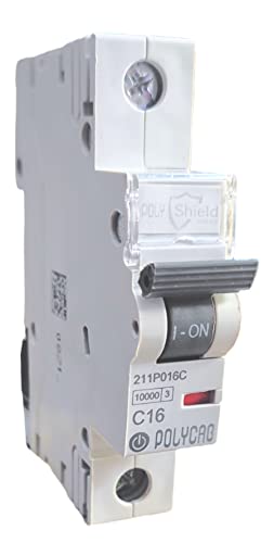 Image of Polycab PVC Plastic 16 Amp SP Mini MCB - Single Pole, C Curve, Low Voltage Miniature Circuit Breaker (White)