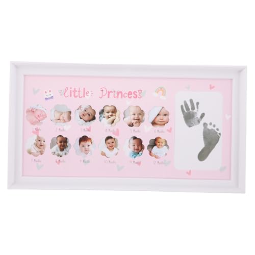 Cabilock Baby's First Year Memory Frame Monthly Milestone Photo Display Handprint Footprint Kit