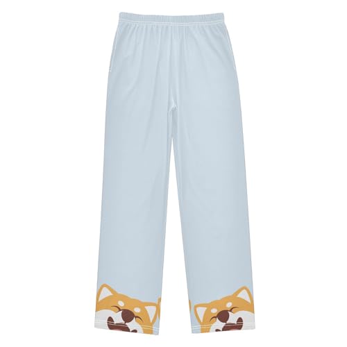 Boys' Pants Cute Shiba Inu Dog Face Long Bottoms Jogger Pants Elastic Waist Trousers with Pockets S-XL