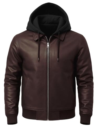 Image of Blaq Ash Men's Black Faux Leather Biker Jacket with Removable Hood, Full-Zip Closure