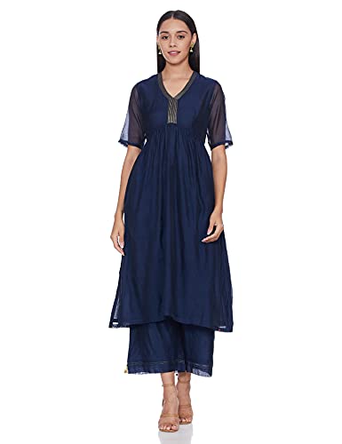 Image of BIBA Women's Polyester Fit and Flare Knee-Length Dress (2 PCS SE1314 Navy 38)