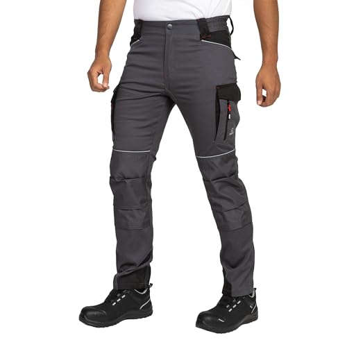 BWOLF Daytona Pantalon de Travail Homme Stretch Pantalon Travail Homme - Coton - Élasthanne - Nombreuses Poches, Gris, XL