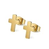 Epinki Pendientes Acero Inoxidable para Mujer y Hombre, Cruz Oro Pendientes Hipoalergenicos Aretes Joyas para Fiesta