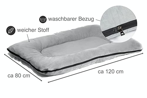 SUNNYDOGS Hundebett XXL | weiches, abwaschbare Hundematte mit Bezug | Kuschelkissen mit bequemem Rand für große Hunde | graues Hundekissen 120 x 80 cm