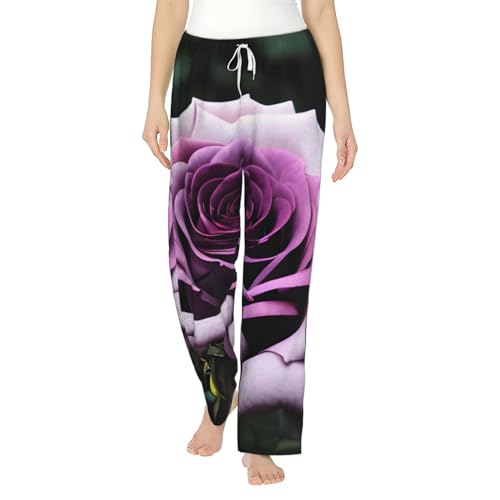 Pantalon de pyjama noir à motif rose pour femme vêtement de nuit confortable