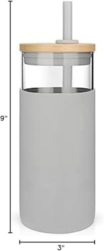 Miniatura 3 de KLG Goods - Vaso de vidrio de 20 onzas, vaso de vidrio con popote y tapa, funda protectora de silicona, tapa de bambú, sin BPA, vaso para agua con