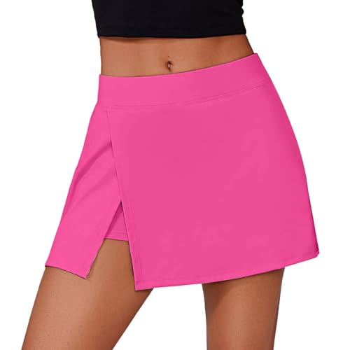Mayoii Tennisrock Damen mit Hose Sportrock Golfrock Hohe Taille Tennis Skort mit Seitlichem Schlitz Sommerrock Minirock (DE/NL/SE/PL, Alphanumerisch, L, XL, Regular, Regular, Mehrfarbig-Pink)