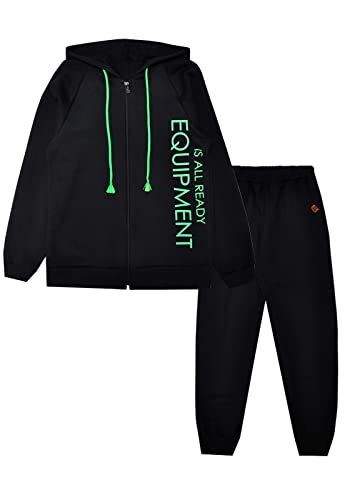 Moletom Masculino Infantil Conjunto blusão com ziper e capuz Felpudo + calça com bolso Cor:Preto;Tam