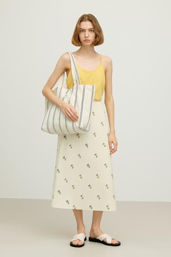 Image of Jeelow Large Striped Or Patterned Canvas Tote Bag for Women Men Shoulder Handbag with Zipper Pocket Travel