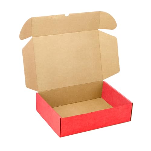 Pack 20 Cajas Cartón Kraft Automontables con Tapa Color Rojo – Resistentes para Envíos, Ecommerce y Mensajería con medidas 44x33x10 cm