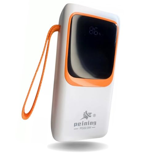 Power Bank Portátil 30000mAh, Carregamento Rápido 22.5W, 4 Portas USB, LED Embutido, Bateria Externa para Smartphones e Dispositivos (white)