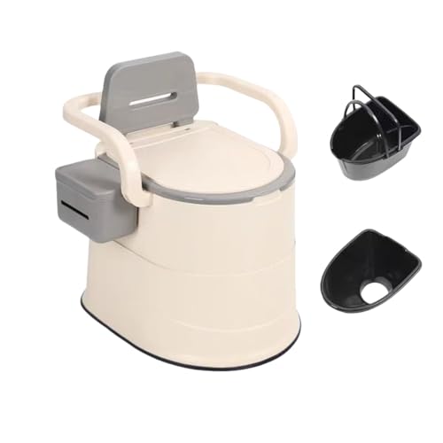 AOUCN ベッドサイドアームレストトイレ便器チェア、高安定性ベッドサイドトイレチェア、可動式、寝室、家庭用、、マタニティスツール、高齢者用、組み立て不要、抗菌/臨時/緊急/便利(ベーシック/アップグレード) (室内/しゃがみ式トイレ兼用,グレー)