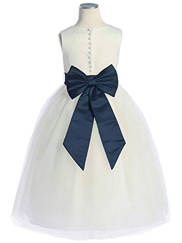 Satin Preformed Bow Adjustable Sash Belt Navy L/Girls 7-122