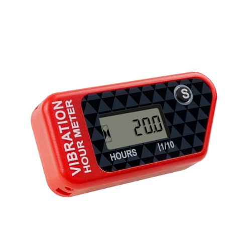 Runleader Medidor de horas de vibración LCD para mantenimiento, diseño sin cable y bloqueo de pantalla para cortadora de césped, generador, compresor, motosierras, motosierras, etc. (rojo)