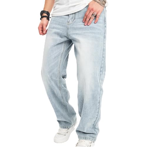 WEIBUMAOYI Men's Wide-Leg Jeans Straight Leg Carpenter Denim Pants Loose fit Trousers