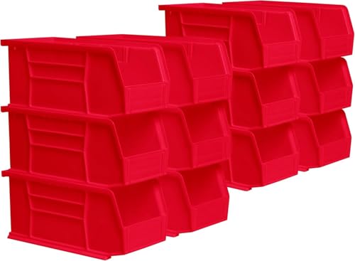 Image of Akro-Mils 30230 AkroBins Plastic Storage Bins, 11 inchx5 inchx5 inch, Red, 12-Pack | Space-Saving Stackable Bins for Garage, Pantry, Craft Organization