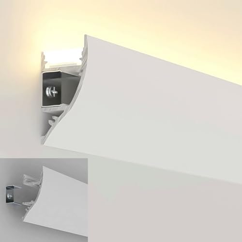 LED Ceiling Crown Molding with Aluminum Housing for Indirect Lighting - Decorative Cornice & Linear LED Light Channels for Elegant Home Decor