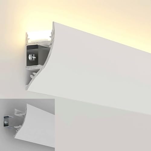 Moldura de corona de pared para iluminación indirecta, soporte de canal LED de aluminio para techo y pared, moldura de luz de perfil decorativo