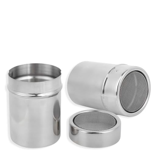 Jwthee 2pcs Stainless Steel Powder Shaker,Cinnamon Shaker Flour Sifter, Powder Sugar Shaker Duster With Lid, Powdered Sugar Shaker Duster, Stainless Steel Fine Mesh Dredges Shakers