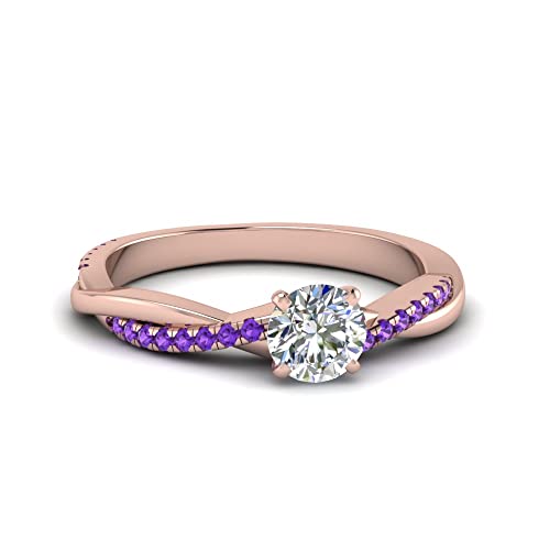 Image of 55Carat Choose Your Gemstone 18k Rose Gold Plated Infinity Twist Ring Crystal Round Shape Side Stone Wedding Valentine Wear Promise Ring with Pave Setting for Women Size US 4 to 12