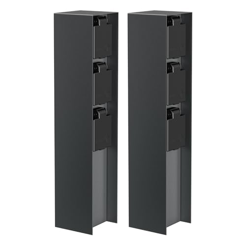 ledscom.de 2 pièces Colonne de Prises de Courant de Jardin POMI pour l'extérieur, IP44, 3X, Acier Inoxydable, Anthracite, carré, 33 cm