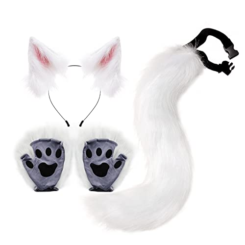 Oreilles de chat cosplay en peluche douce avec gants confortables pour un déguisement réussi