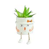 DIYOMR Smooth Glazed Ceramic Planter with Hanging Leg, Cute Cartoon Flower Plant Pots Drainage Hole Small Succulent Pots for Mini Flower Planters Cactus, Plants Not Include (Cute Girl)