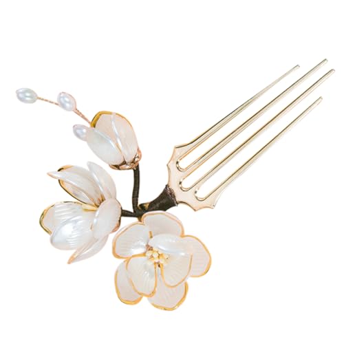 BELLIFFY 古風発梳插梳 女性用装飾ヘアコーム 伝統的デ の人工花付き髪飾り 結婚式や日常使いに適した調和の取れた和風