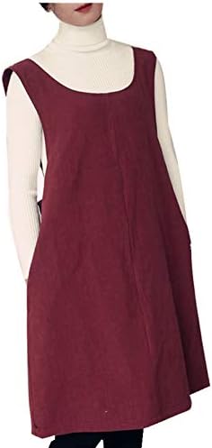 AOBBYBBS Soft Cotton Linen Apron Solid Color Halter Cross Bandage Aprons Japan Japanese Style X Shape Kitchen Cooking Clothes Gift for Women Chef Housewarming (Dark Red)