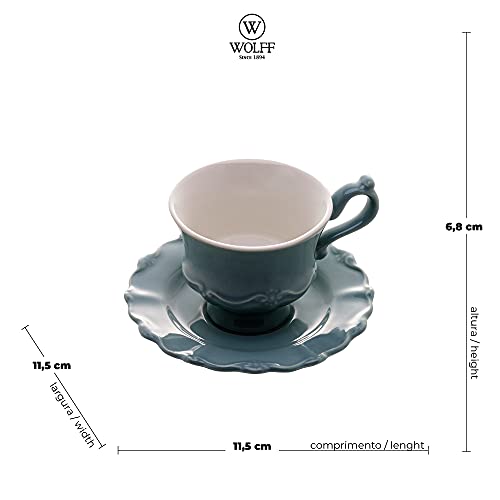 CONJUNTO 6 XÍCARAS CAFÉ PORCELANA COM PIRES FANCY 90ml MENTA