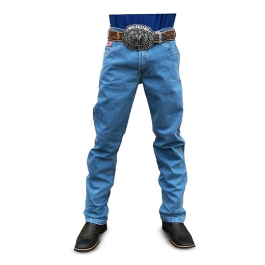 Calca Country Jeans Masculina Cowboy Peao Rodeio Agro Barra Larga Top Os Boiadeiros (BR, Numérico, 50, Regular, Regular, Azul Claro)