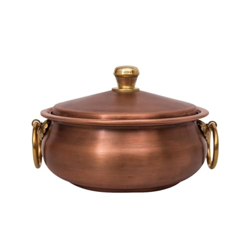 INUUXLG Hotpot for Cooking Style Copper Hot Pot Shabu Pot Cooking Pot with Lid and Handles Traditional Copper Cookware Pan Cooking Pot Kitchenware (Copper 16cm)