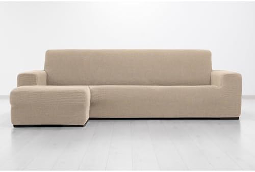 MAXIFUNDAS FUNDAS DE SOFA & CHAISE LONGUE. Bezug für Chaiselongue, sehr elastisch, Relief, kurzes Eckteil Links (Vorderseite), Beige, sehr elastischer Bezug für Chaiselongue-Sofas