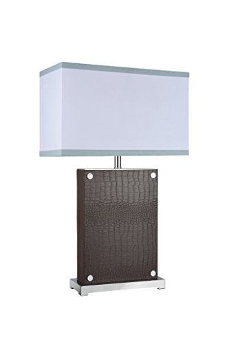 Aspen Creative 40052, 28" High Modern Table Lamp, Brown Faux Leather with Metal Base and Rectangle Hardback Shaped Lamp Shade in White, 17" x 9 1/2" Wide Aspen Creative 40052, 28" High Modern Table Lamp, Brown Faux Leather with Metal Base and Rectangle Hardback Shaped Lamp Shade in White, 17" x 9 1/2" Wide