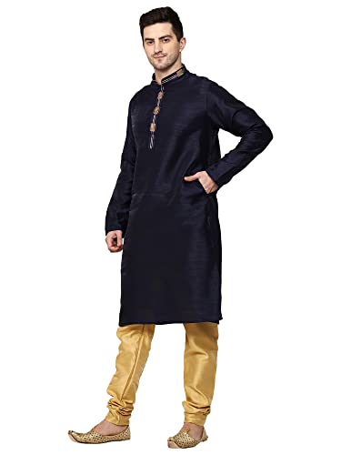 Image of ITOS365 Men's Tunic Art Silk Kurta Pajama and Scarf Suit Set Indian Clothing Wedding Party Dress Gifts Items