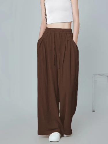 Image of GRECIILOOKS High Waist Polycotton Trousers for Women - Flared Parachute Pants with Side Pockets | Casual Travel Cargo Pants (Available in Plus Size and Value Pack)